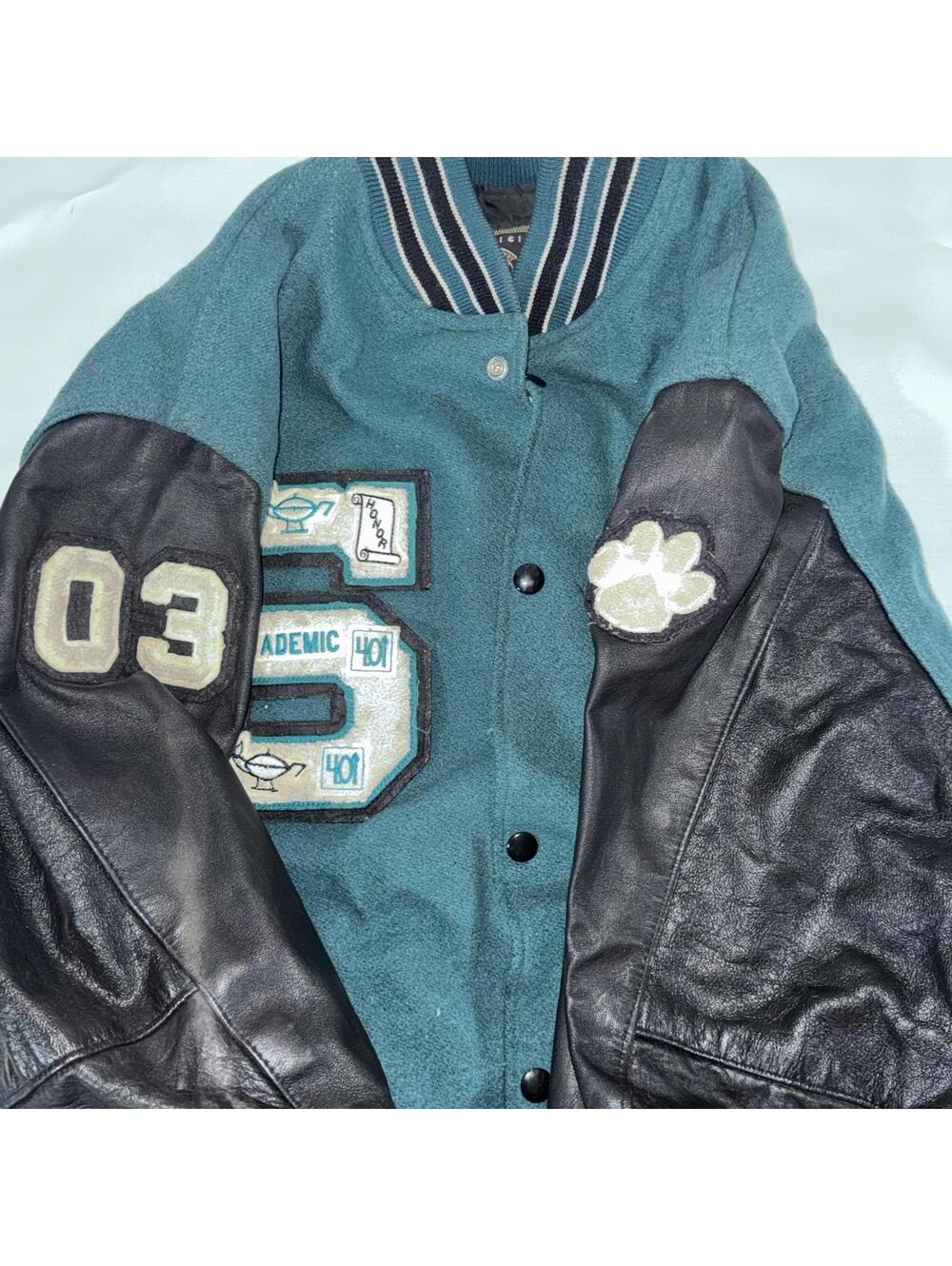 Vintage Letterman Jacket Holloway Sheldon Huskies Sacramento Faux Leather Arms - Picture 2 of 7